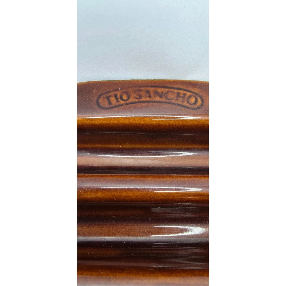 Tio Sancho Vintage Ceramic Taco Holder Server Tray Brown Glaze 8 Slot Stoneware